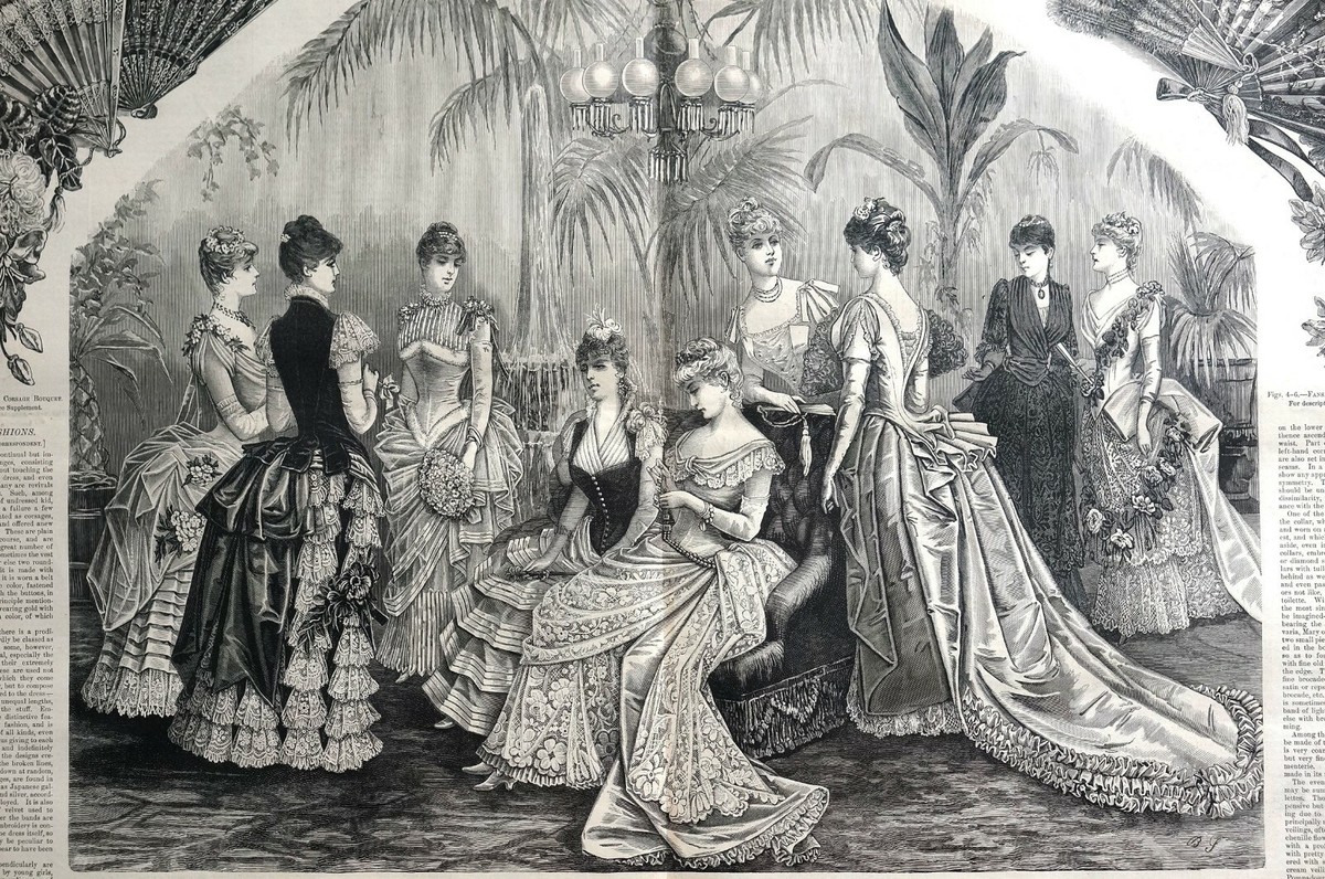 Victorian Fashion 1885 LADIES PARIS EVENING BALL GOWNS DRESSES Centerfold  Print | eBay