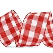 10 Yards Red and White Large Gingham Checked Wired Ribbon 2 1/2"W