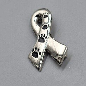 Animal Rescue Ribbon Pin Paw Prints Until They All Have a Home Silver tone 1.5"
