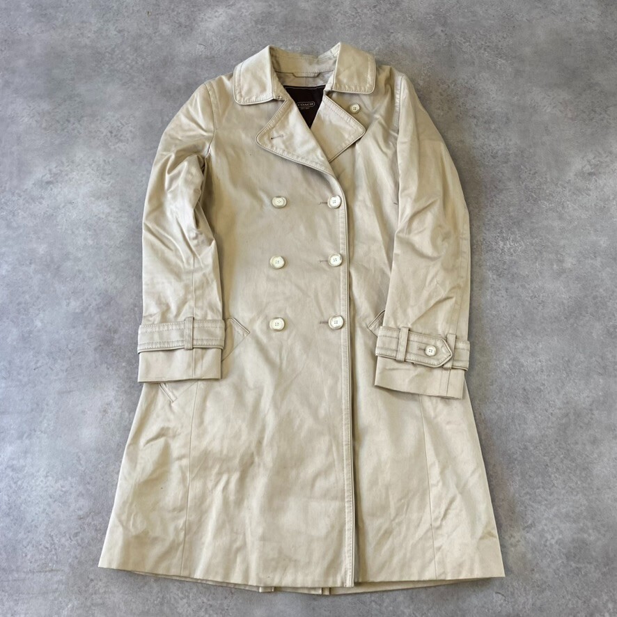 Coach Beige Double-Breasted Trench Coat for Women - Size Small-image