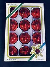 Vtg Pyramid Bright Red Glass Christmas Ornaments Original Box Made in USA