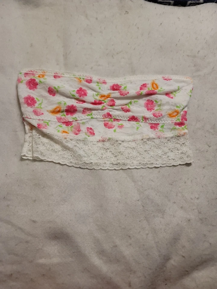 Sujetador Gilly Hicks Floral Encaje Bandeau Top Blanco Rosa Naranja Mediano M Sin Forro Boho Foto 2 de 4