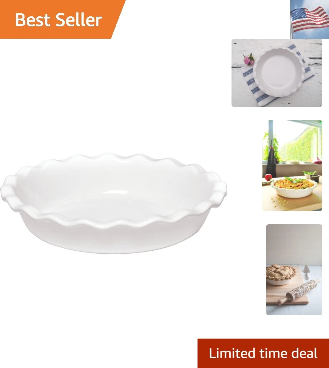 Made In France 9 Inch Pie Dish, White