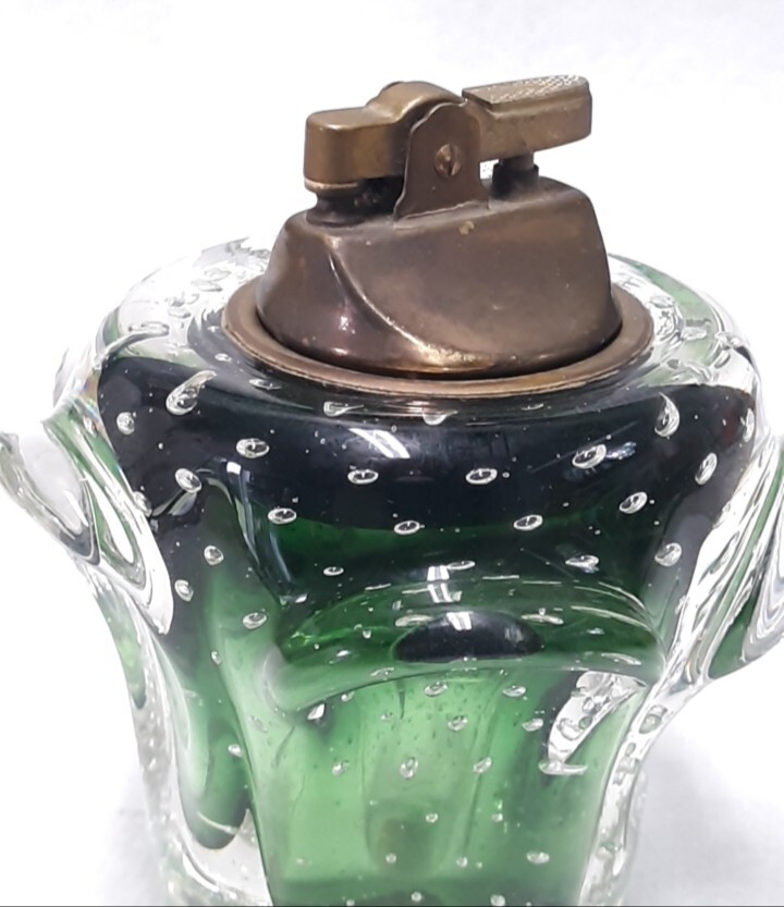 Beautiful Vintage Green Controlled  Bubble  Murano Glass Table Lighter