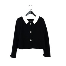 Madeleine Monochrome Cropped Contrast Collarless Blazer Jacket - Size 12s Nwot