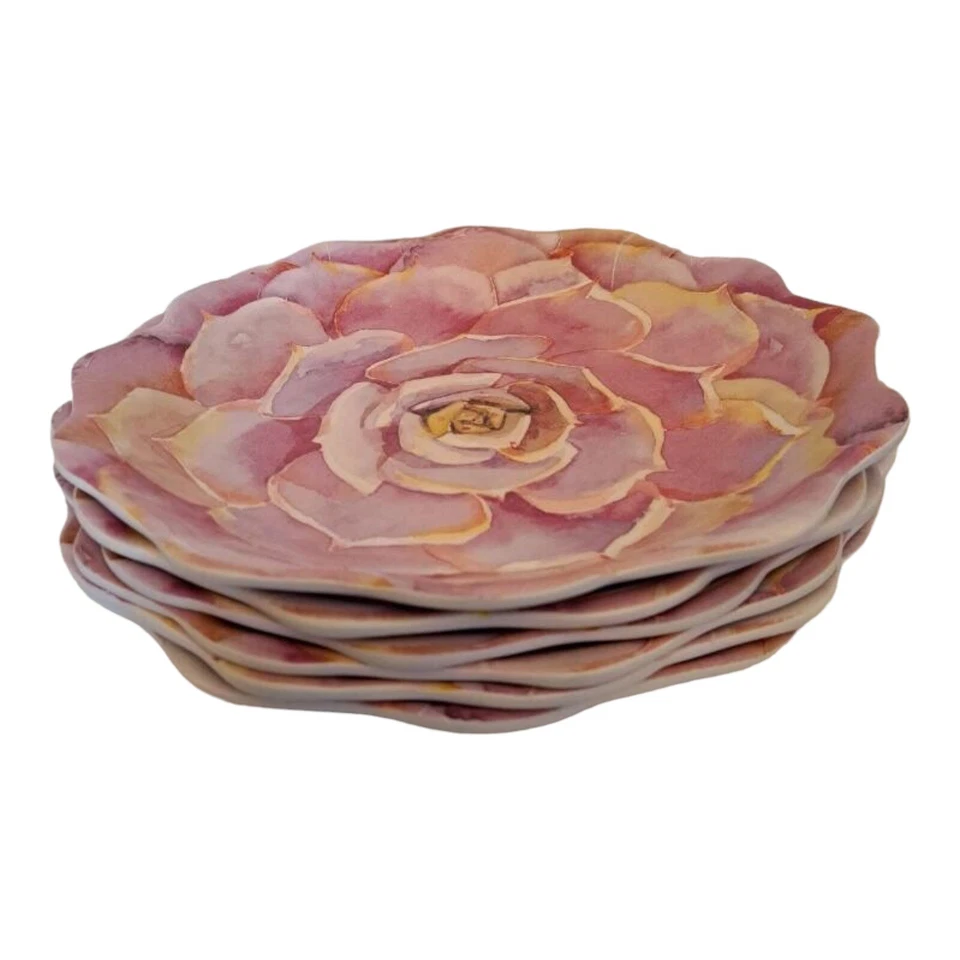 Nicole Miller Melamina 6 Platos de Cena 11" Rosa Flor Floral Borde Volantes Usado Foto 3 de 4