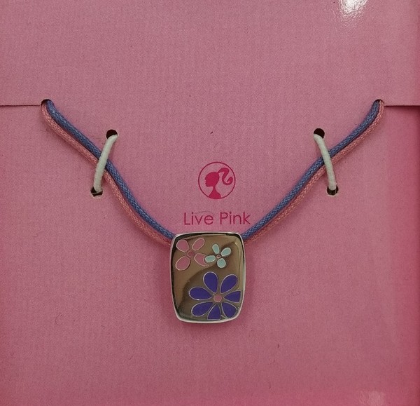 Collar para niñas Barbie en plata de ley. Cordón malva y rosa.