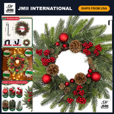 24" Christmas Wreath for Front Door - Holiday Decor with Hanger, Festive Home Ac