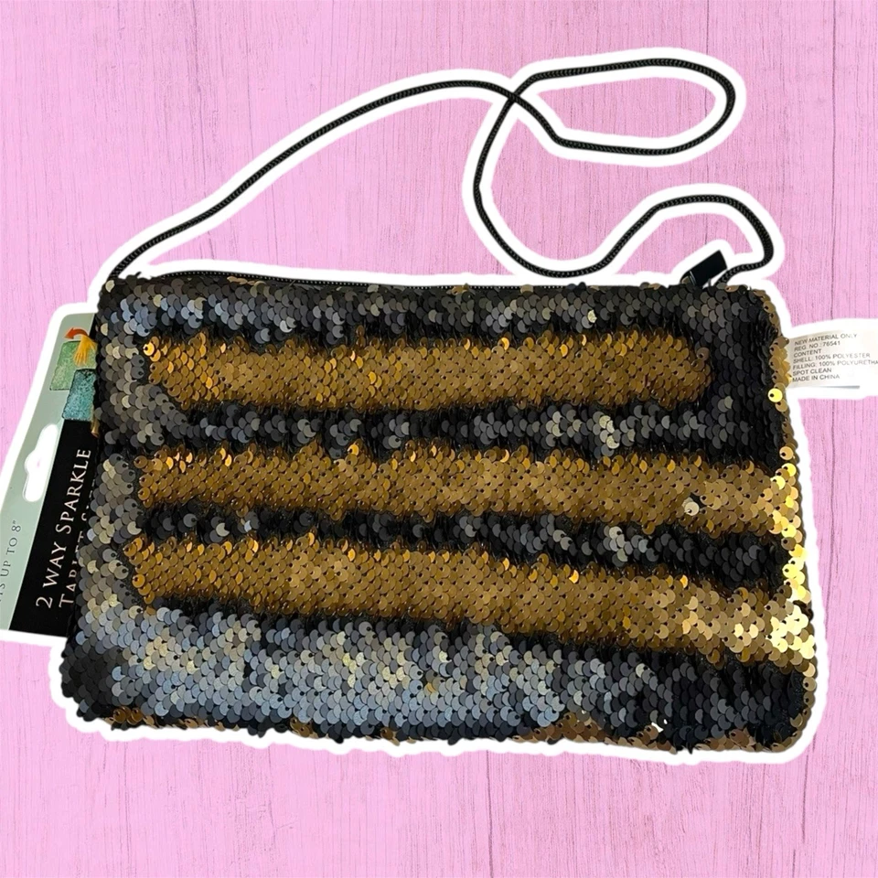 Bolso Bandolera Abatible Lentejuelas Funda Tableta Lector Electrónico/Negro + Dorado • NUEVO Foto 4 de 4