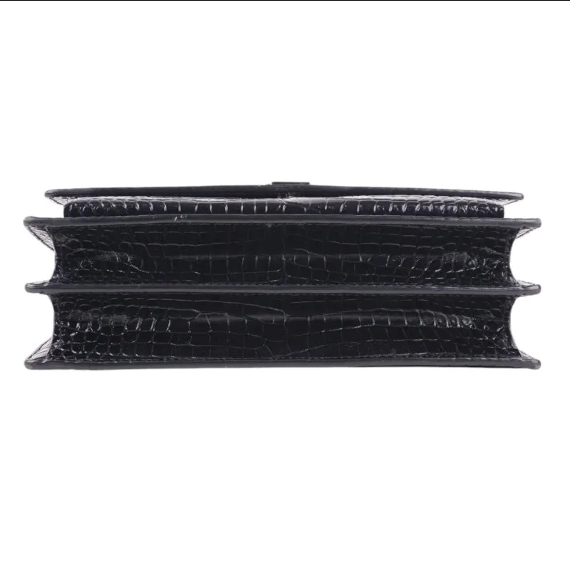 Borsa a tracolla Saint Laurent nera lucida in pelle di coccodrillo goffrata media tramonto