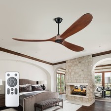52 Inch 3 Blade Solid Wood Ceiling Fan Dark Walnut 6 Speed Reversible DC Motor