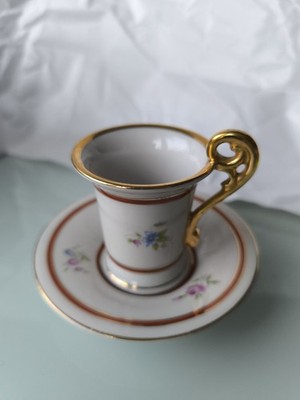 Bremer & Schmidt Vintage-Mokka-Tasse mit Untertasse Gold Blumenmotiv