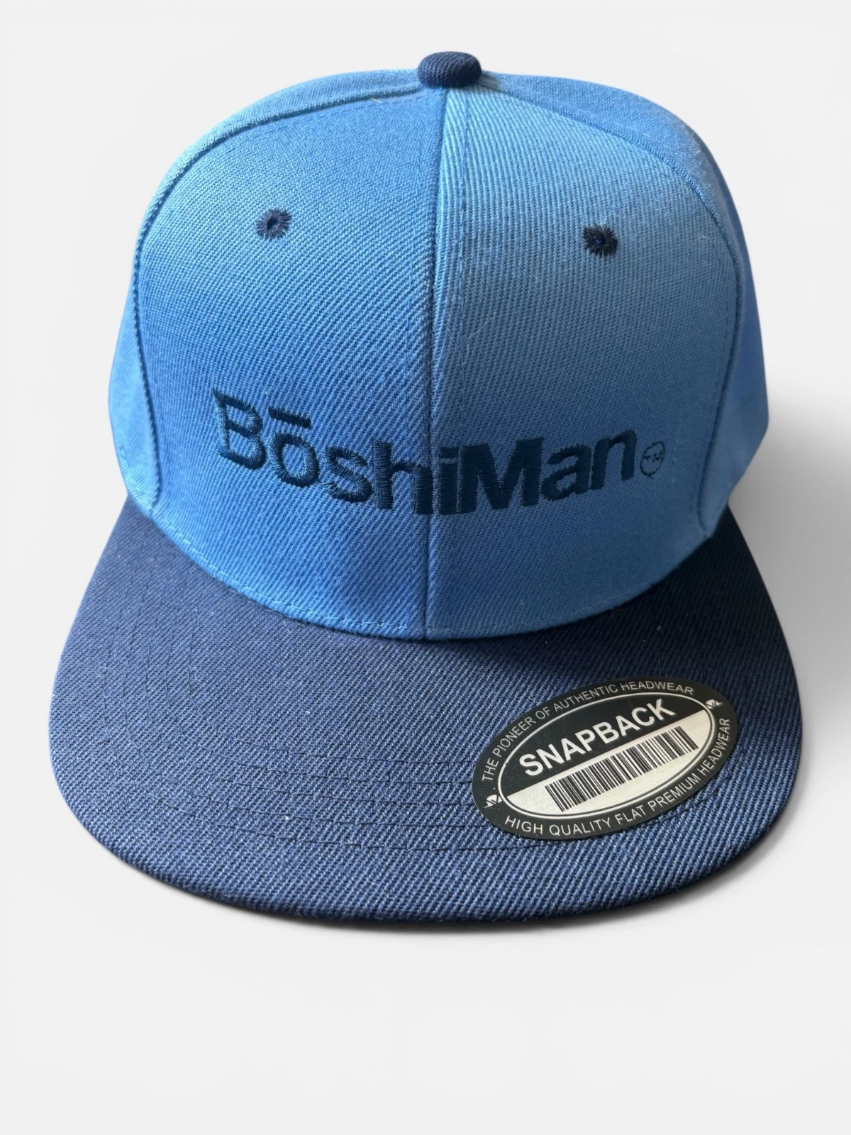 Light/Dark Blue snapback cap, "BoshiMan" (HatMan in Japanese)