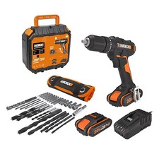 WORX 20V Combi Drill with 2 x 2.0Ah Batteries, 60min 2A Charger & 30ps Set WX370