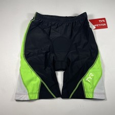 TYR COMPETITOR Mens Small Green White Black 9" Shorts w/ Bike AMP Pad USA