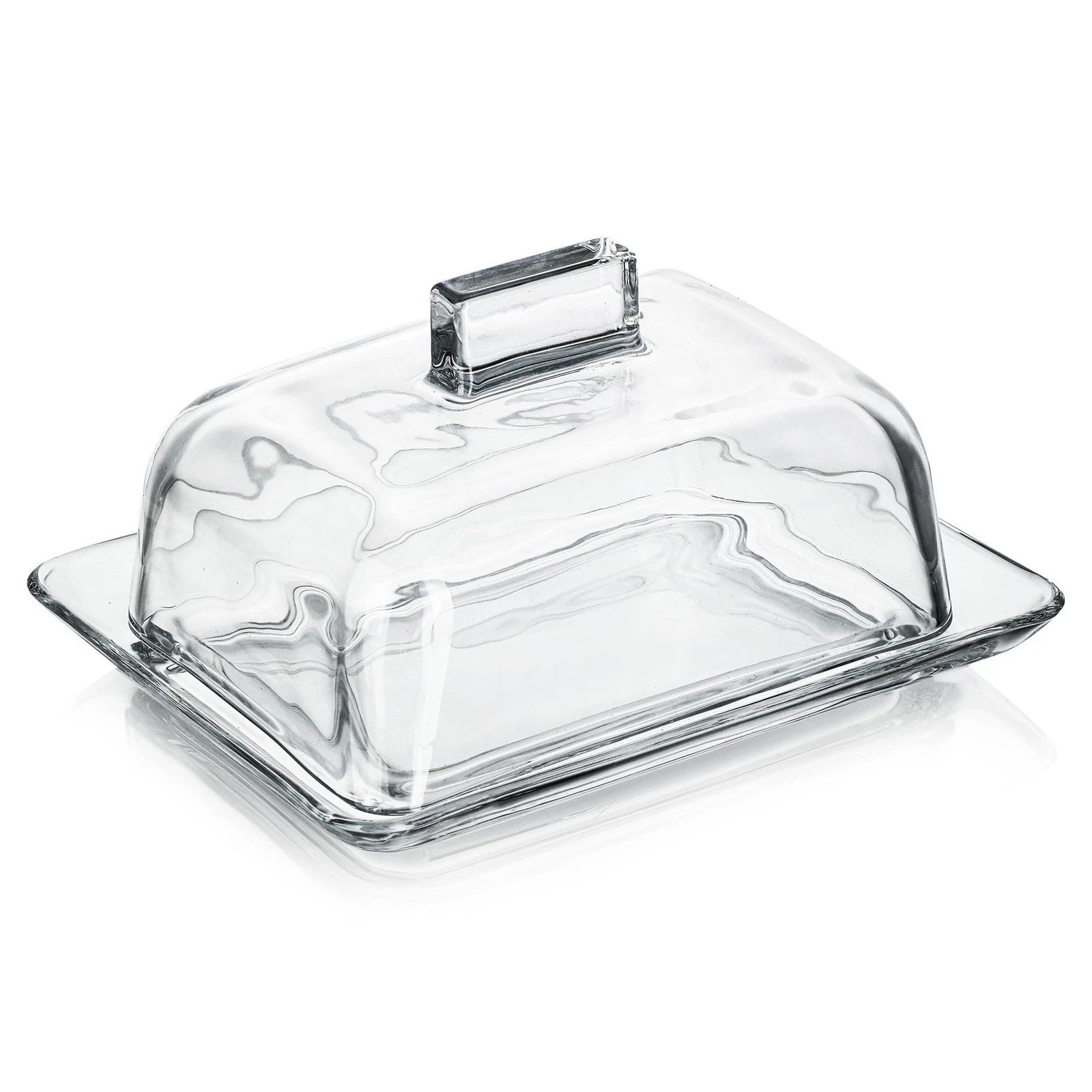 QFkris Clear Glass Butter Dish with Cover for Countertop, 7" Large Square Cry...
