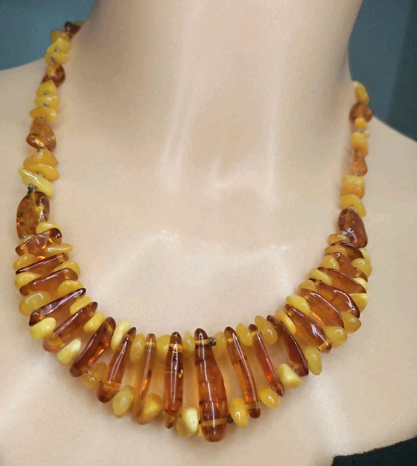 Ancien Collier En Ambre Naturel Jaune Orange . - Photo 4/4