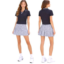 Laura Ashley Women 2 Piece Skort Set Size Large Black Blue Floral Tennis Polo