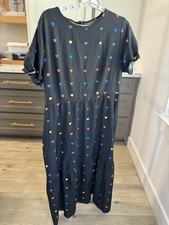 Shien Black Midi Dress with Colorful Heart Pattern - NWOT -  Size XL 
