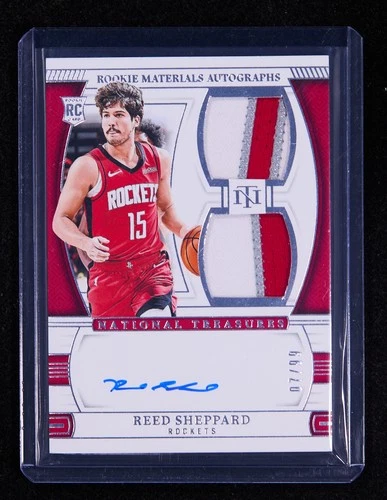 Reed Sheppard RC 2024-25 National Treasure Rookie Materials Auto Dual 07/99