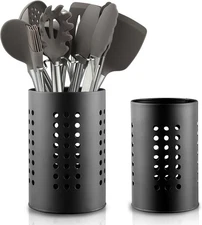Berglander Kitchen Utensils Holder for Counter Top 2 Pieces, Black Stainless Ste