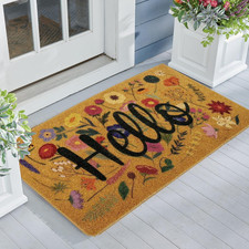 Floral Welcome-Door-Mats Outside-Entrance Synthetic-Coir with Non-Slip-Backing F