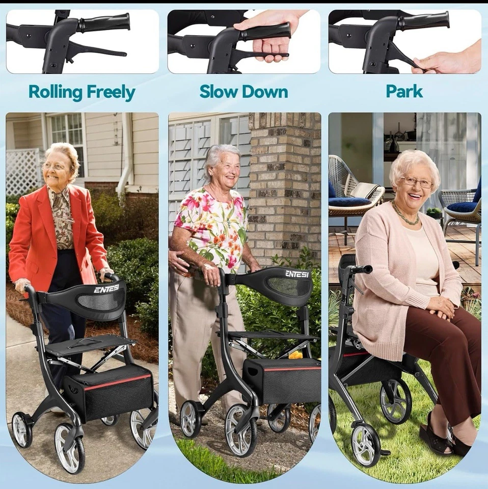 New Rollator Walker For Seniors With Seat And Brakes All-Terrain  (RED COLOR) - Image 2 of 4