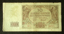 OLD BANKNOTE OF POLAND 10 ZLOTYCH 1940 WORLD WAR II GERMAN OCCUPATION L4547571