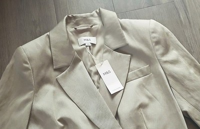 M&S  Women/Ladies Antique Green Linen Blend Blazers Size UK 12 -BNWT-