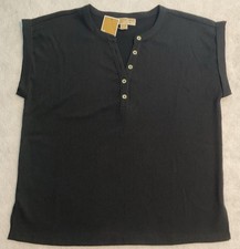 Michael Kors Womens Medium Sleeveless Cuffed Button Front Black Crepe Knit Top