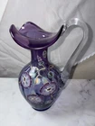 Fenton Purple Mulberry Floral Tall Pitcher Vase *K.A. Plauche* & *Keith Riley*