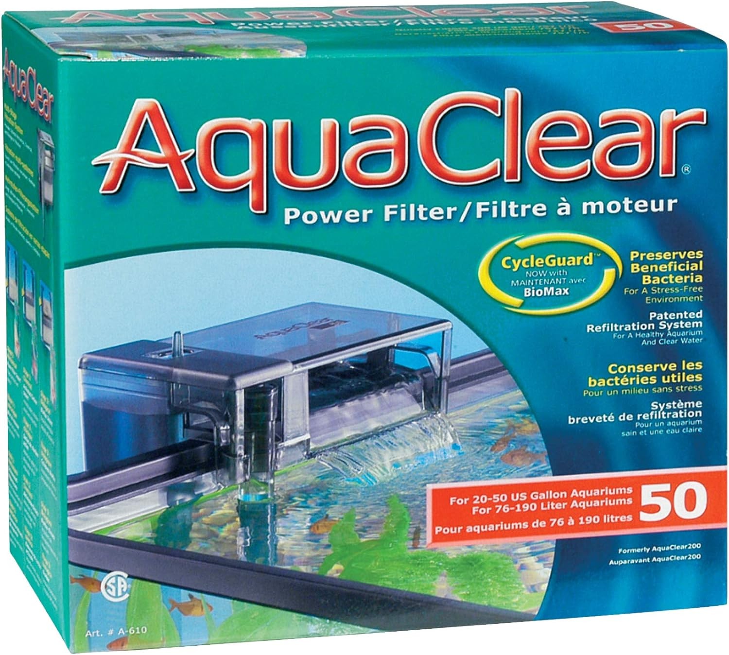 FISH TANK 50 POWER FILTER Aqua Clear 20-50 Gallon Aquarium Filtration System NEW