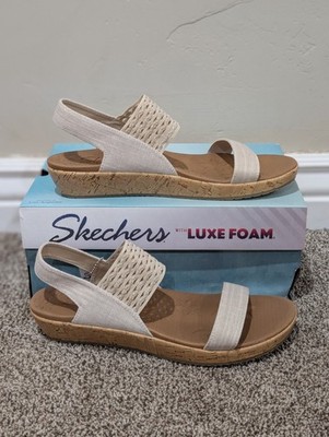Size 10 Women's Skechers Brie Most Wanted 119013 Nude Strappy Wedge Heel Sandals