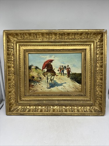 Altes Gemälde Reiter / Weg A.2.16.U.