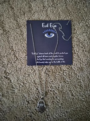 Jewish choker silver necklace evil eye star of david