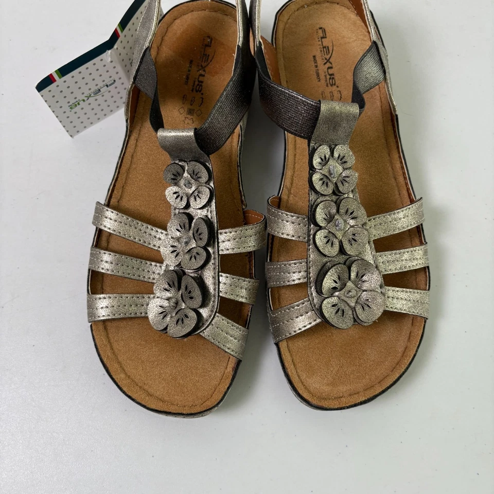 Flexus Spring Step Adede Slingback Sandals Women 40 US 9 Pewter Floral Accent - Image 2 of 4