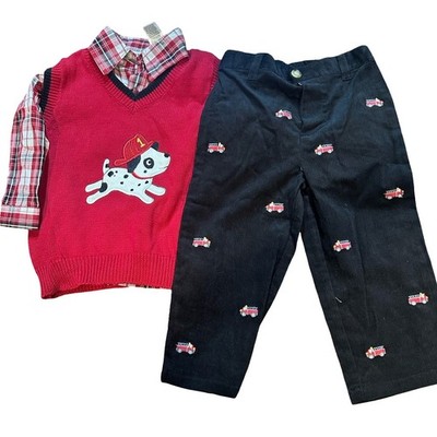 Blueberi Boulevard Kids 2T Dalmation Dog Fireman Vest Plaid Shirt Pants Outfit