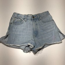 Forever 21 Shorts Size 24 High Rise Premium Denim Distressed Cut Off Split Hem