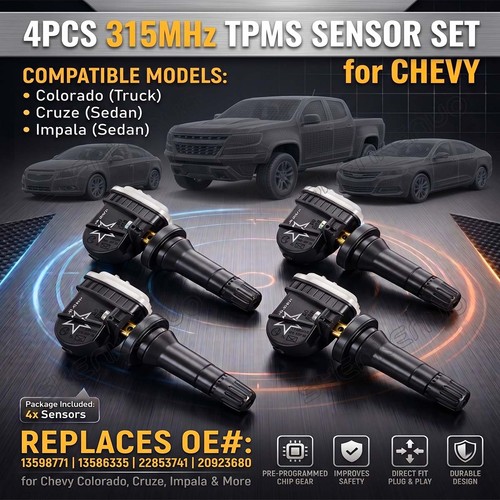 4x 315MHz TPMS Sensor for Chevy Colorado Cruze Impala Pre-Programmed