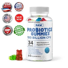 Raw Probiotics 100 Billion CFU Potency Digestive Immune Health 60 Gummies USA