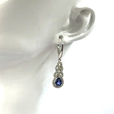 Sterling Silver Lab Created Sapphire Leverback Dangle Earrings
