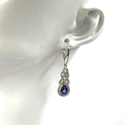 Sterling Silver Lab Created Sapphire Leverback Dangle Earrings