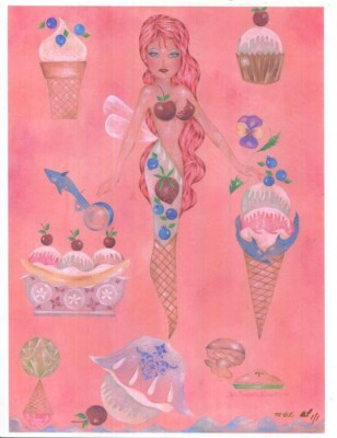 Mermaid Fairy Ice Cream Soda Shop Sundae Dolphin Pie Cone Scoop Sea Print AP 1/1