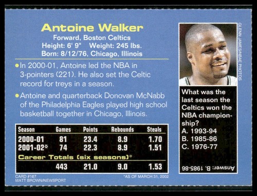 Antoine Walker #167 2002 Sports Illustrated for Kids - Picture 2 of 2