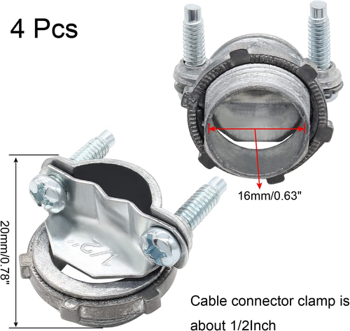 4 Pcs 1/2 Inch Clamp Type Cable Connectors, Zinc Clamp Cable Connector Fittings - 第 1/5 張圖片