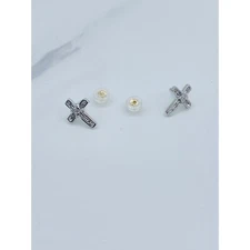 10k Gold earrings cross ❤️ White gold and diamonds  ❤️ Aretes en oro diamante