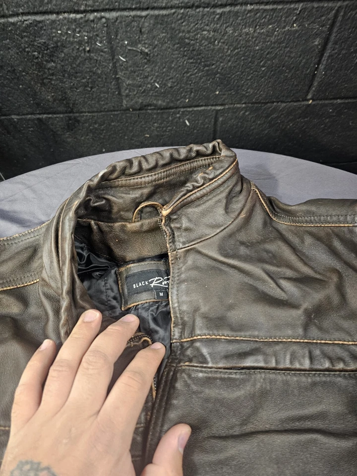 Vintage BlackRivet Men's Leather Distressed Brown Motorcycle Jacket Size Medium - Image 3 of 4