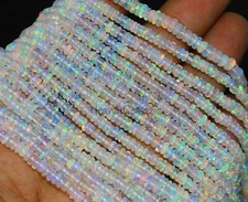 AAA Natural Ethiopian Opal Smooth Rondelle Beads 3  4mm 16" Gemstone Strand