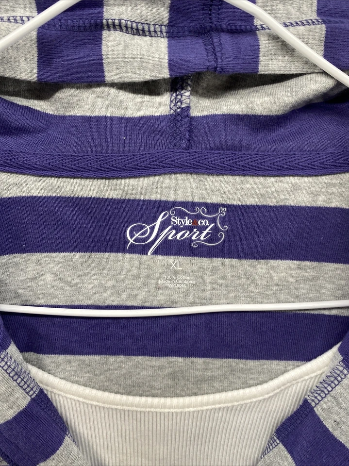 Style & Co Sport женщин 1/4 молнии в полоску пуловер толстовка с капюшоном в размер XL новый - Изображение 2 из 4