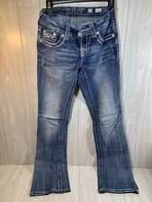 Miss Me Womens Jeans Easy Boot Cut 25 Denim Brand Distressed Rhinestone JE120GEL